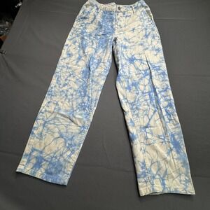 Rachel Comey Tie Dye Straight Leg Jeans High Rise Blue White Cotton Size 2